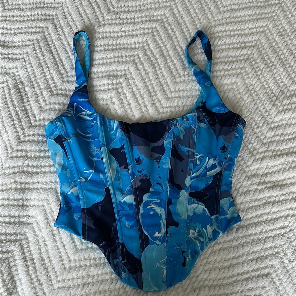 White Fox Boutique Blue Floral Corset Top
